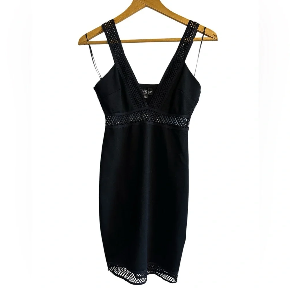 Topshop Black Mesh Cutout Bodycon Black Mini Dress - Picture 5 of 5